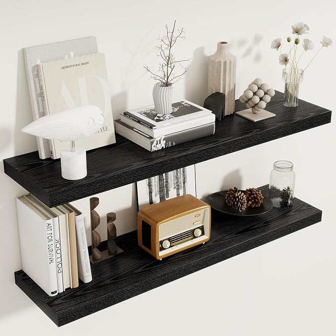 Fun Memories 40 Inch Floating Shelves Set of 2, 8 Inch Deep Wall Shelf by FunMemories