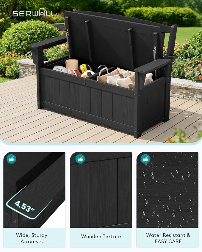 SERWALL HDPE Outdoor Storage Bench, All-Weather Deck Box - Image 5