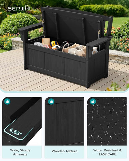 SERWALL HDPE Outdoor Storage Bench, All-Weather Deck Box - Image 5