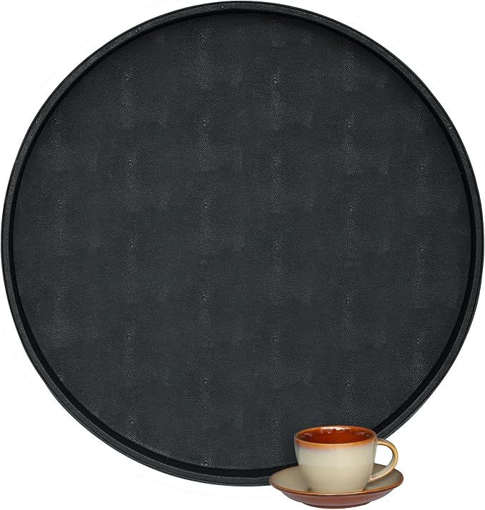 HofferRuffer Large Round Serving Tray 24'', Elegant Faux Leather Circle Ottoman by HofferRuffer