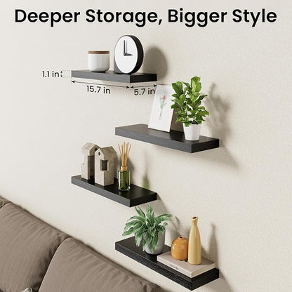 BAYKA Floating Shelves for Wall, 15.7in Wall Mounted Rustic Wood Shelves for - Image 8