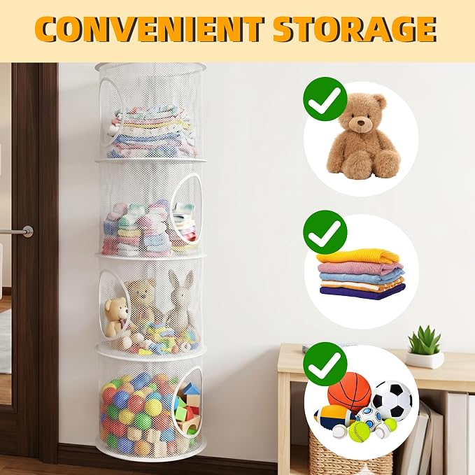 Hanging Stuffed Animal Storage Hammock Net 4 Tiers, Holds Plushies, Foldable - Image 7