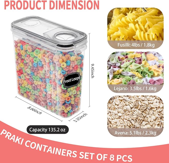 PRAKI Cereal Containers Storage Set, Cereal Dispensers - Image 2