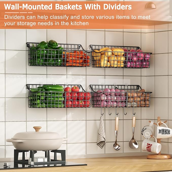 4 Pack EXTRA LARGE Hanging Wall Mount Storage Baskets - Image 4