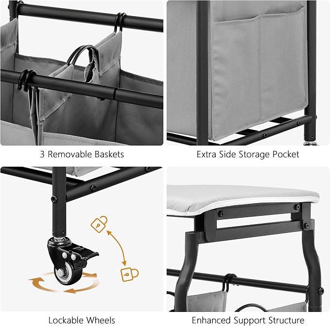 Hoctieon 3 Section Laundry Sorter Cart - Image 7