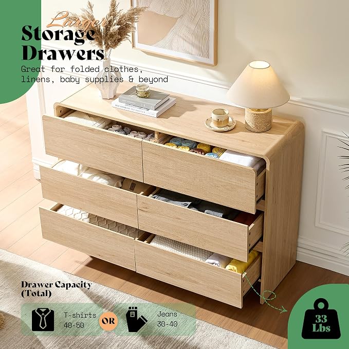 AMERLIFE 6 Drawer Dresser for Bedroom, Anti-Tip Kit, Wood Cabinet Organizer for - Image 4