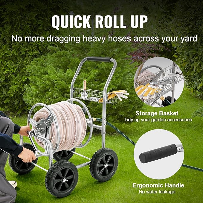 VEVOR Hose Reel Cart, 250 ft 5/8" Hose Capacity, 4 Wheels | Heavy Duty - Image 4