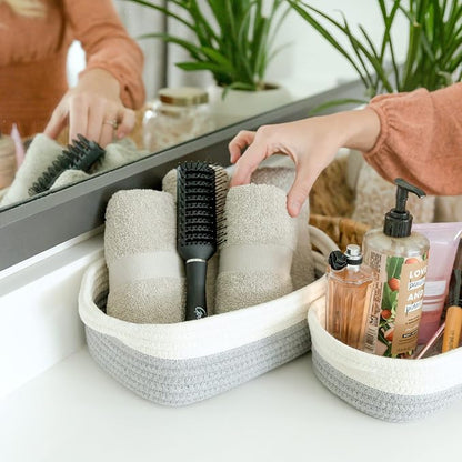 NaturalCozy 5-Piece Rectangle Storage Basket Set- Natural Cotton Rope Woven - Image 9