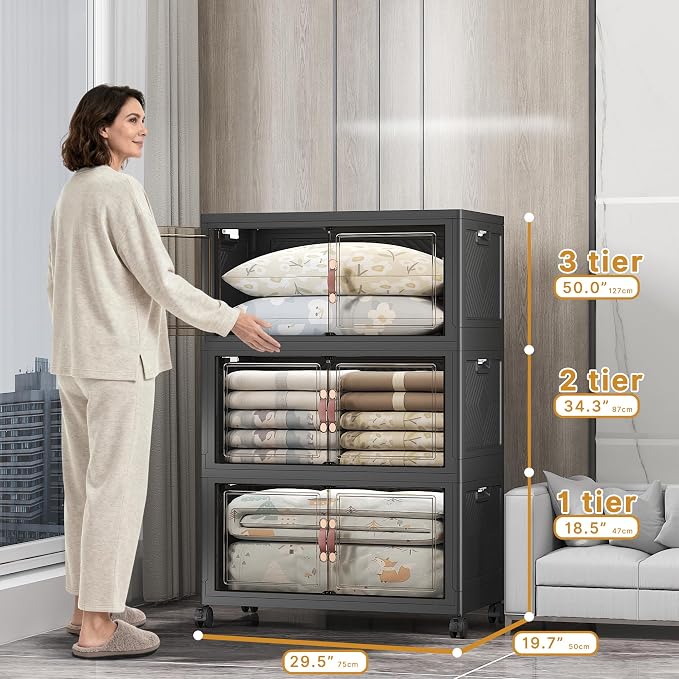 UAMFURI Stackable Storage Bins, 525QT Collapsible Drawers - Image 2