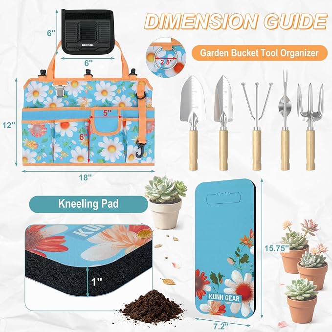 KUNN 5 Gallon Garden Bucket Tool Organizer & Kneeling Pad Set, 18-Pocket Heavy - Image 2