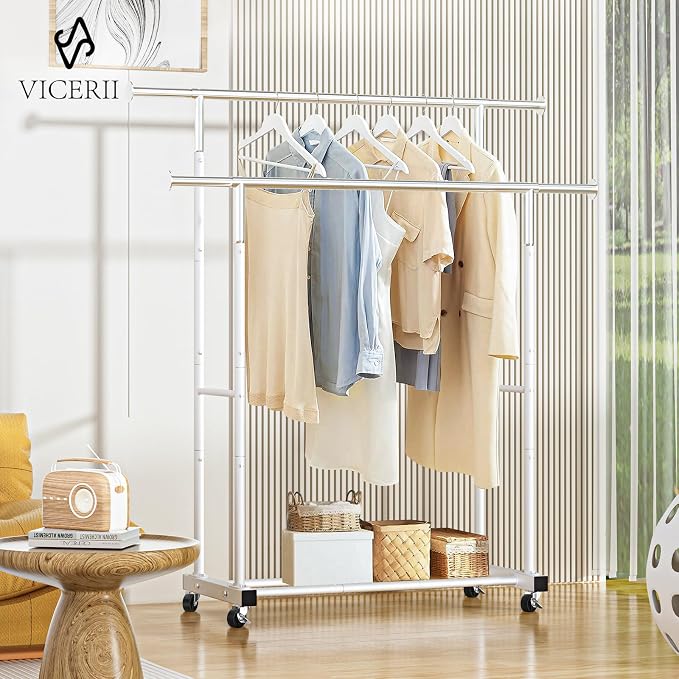 VICERII Double Clothing Rack, 55.51 Inch Garment Rack - Image 2