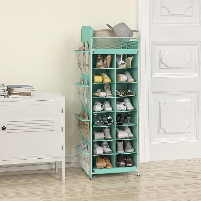 Simple Houseware 16 Cube Shoe Stand Tower Rack 8 Tier, Turquoise | Top Shelf - Image 2