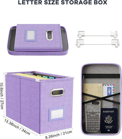 File Organizer Box with Lid, Hanging Filing File Box with Mesh Pocket, Document - Image 2