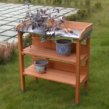 New Outdoor Garden Wooden Potting Bench Work Station Table Tool Storage Shelf - Image 3