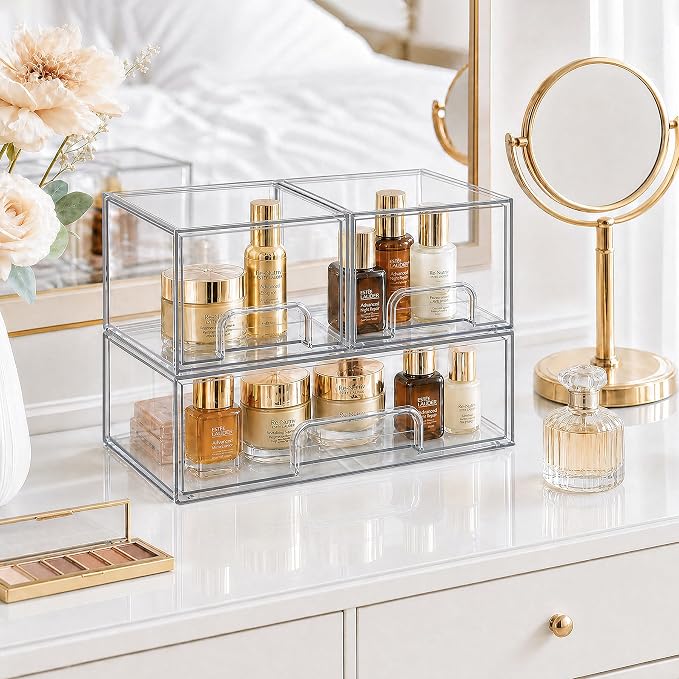 Clear Stackable Storage Drawers, Acrylic Bathroom Makeup Organizer, Plastic Bins - Image 4