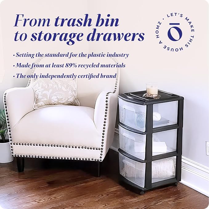 HOMZ Drawer Tower, 3-Tier Storage Cart - Image 8