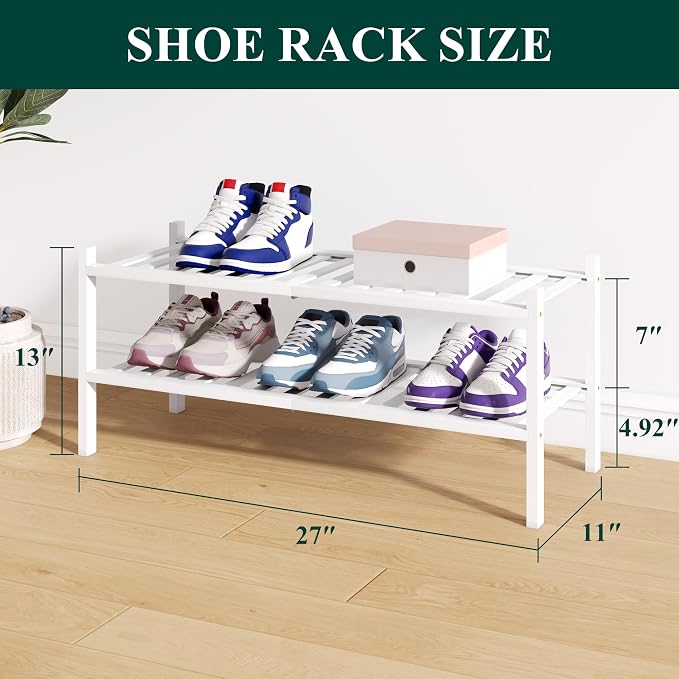 Smiry Bamboo Shoe Rack for Closet, 2 Tier Wooden Stackable Shoe Organizer - Image 2