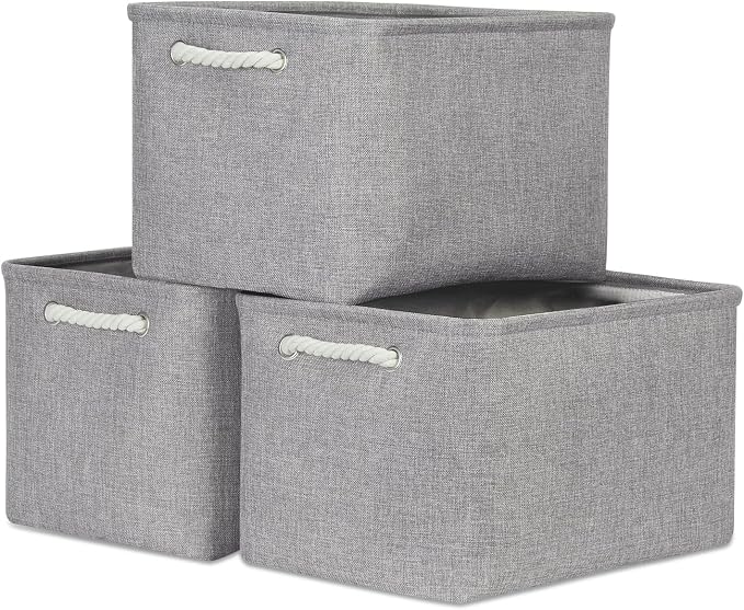 Bidtakay Storage Baskets Gray 3 Pack Shelf Baskets Collapsible Storage Bins by BidtakayBaskets