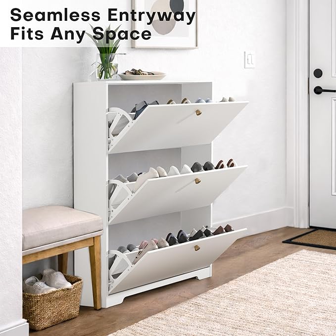 Nicetree Shoe Cabinet with 3 Flip Drawers, Modern Entryway Organizer, - Image 4