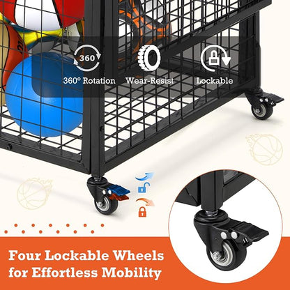 AECOJOY Ball Cart Storage, Rolling Basketball Bin - Image 4