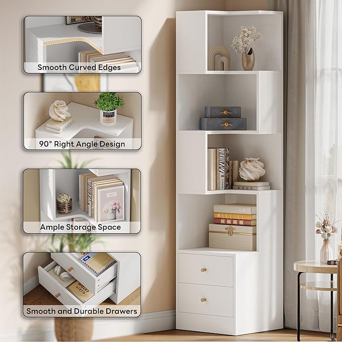 IRONCK Corner Bookshelf, 70.87" Tall Corner Bookcase - Image 3