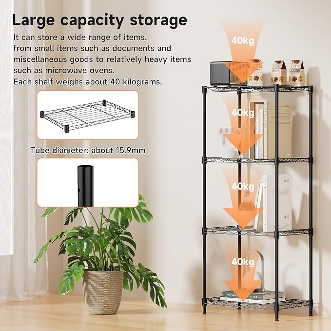 IZEUK 4 Tier Metal Wire Shelf Unit, Living Room or Laundry Room, 17.7" W x - Image 4