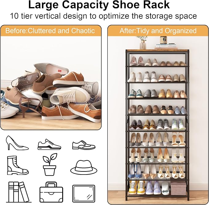 HOMEFORT 10 Tiers Shoe Rack Organizer, Shoe Rack - Image 4