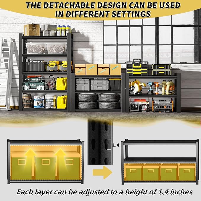 72" H Garage Shelving, 5 Tier Heavy Duty Metal Shelving - Image 6