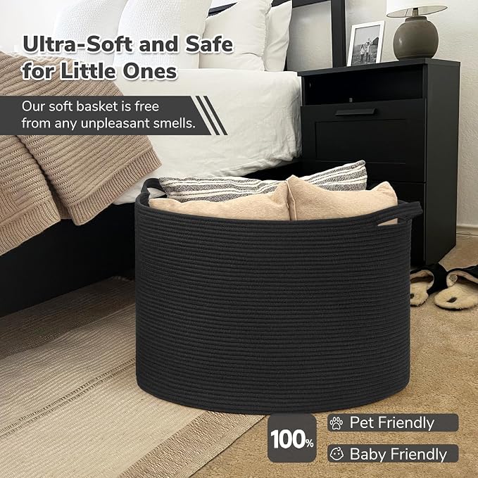INDRESSME 115L Extra Large Black Blanket Basket, Dog Toy Bin Shoe Baskets Toy - Image 5