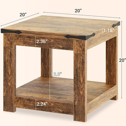 Homieasy End Table, 20 Inch Square End Table, Farmhouse Wood Side Table - Image 2
