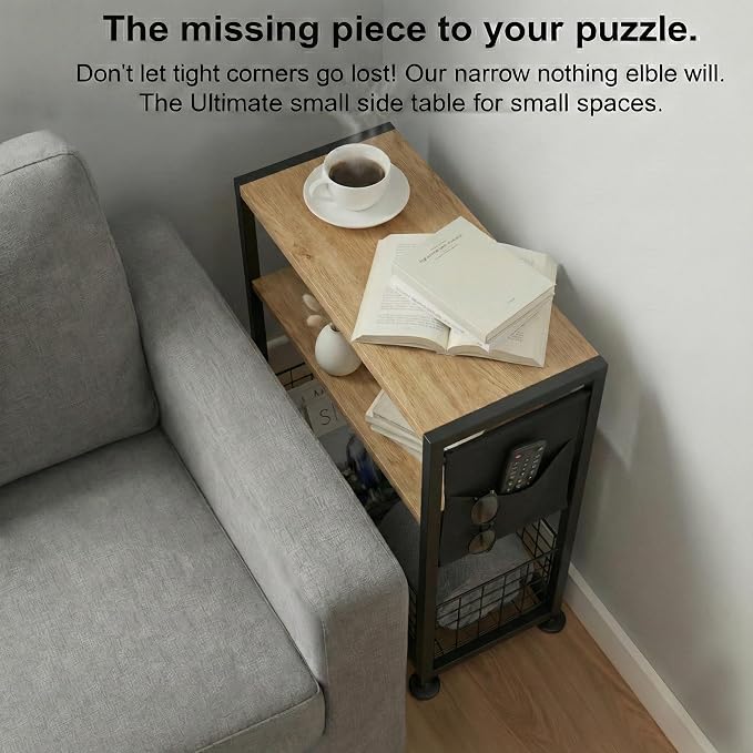 Skinny Side Table with Storage, 3 Tier Slim Side Tables - Image 11