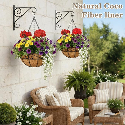 EIMQUVW 4 Pack Outdoor Patio Hanging Baskets 12 Inch Chain Link Round Metal - Image 2