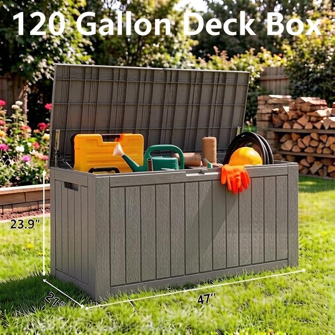 Outdoor Storage Box, 120 Gallon Resin Deck Boxes Outdoor Waterproof - Image 2