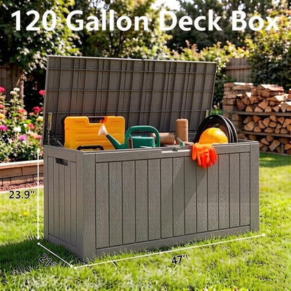 Outdoor Storage Box, 120 Gallon Resin Deck Boxes Outdoor Waterproof - Image 2