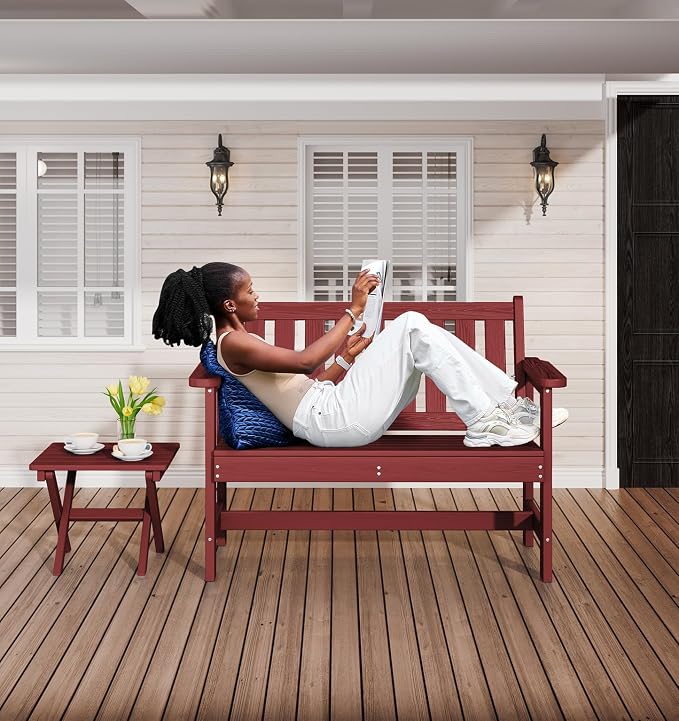 SERWALL HDPE Outdoor Bench, 2-Person Weatherproof Porch Bench, 1 Pack, Suitable - Image 2