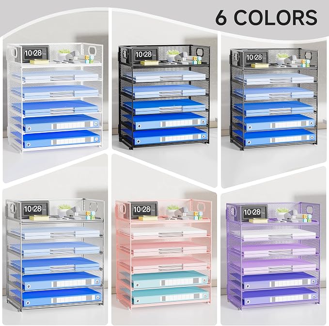 Paper Organizer for Desk with Handle, 6-Tier | Metal Mesh File Organizer - Image 5