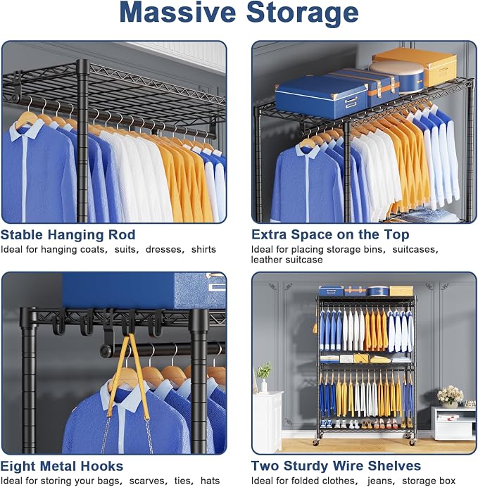 P8 Heavy Duty Clothes Rack（With Extended Width Design） Rolling Clothing Racks - Image 5