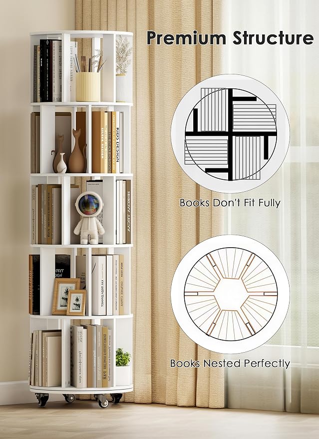 5 Tier 360° Rotating Bookshelf - Image 6