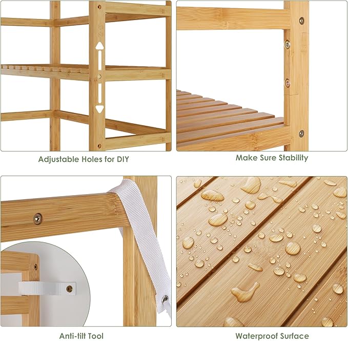 Bamjoy Bamboo Shelf, 6 Tier Bookcase Storage Shelves, Tall Book Rack Shelving - Image 7