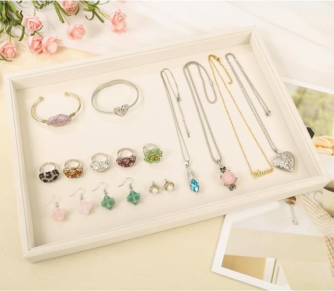 Mornajina 13.8" x 9.5" Velvet Jewelry Tray Jewelry Display Tray, Stackable - Image 2