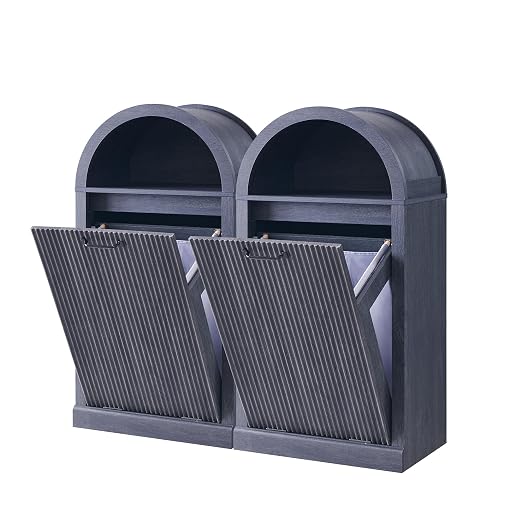 Arched Tilt-Out Trash Can Cabinet, Fluted 10 Gallon Trash Can Cabinet Set of 2 - Image 3