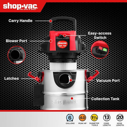 Shop-Vac 6 Gallon 4.0 Peak HP Wet/Dry Vacuum, Wall Mountable Compact Shop Vacuum - Image 6