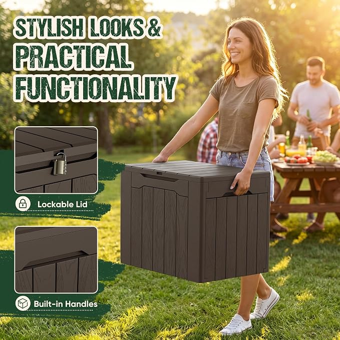 Devoko 29 Gallon Waterproof Outdoor Storage Box Resin Deck Box Lockable and UV - Image 2