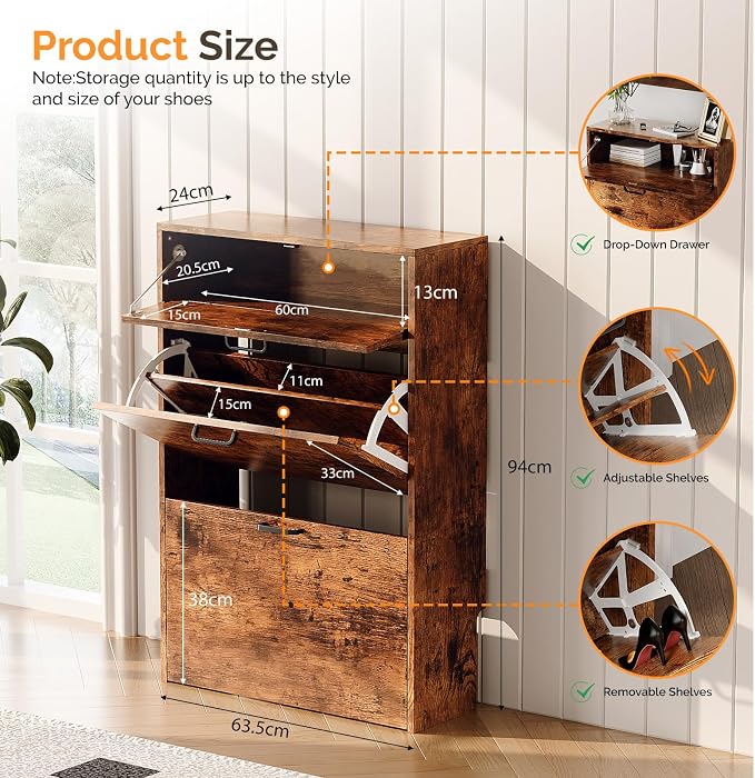 VINGLI Set of 2 Distressed Wood Shoe Cabinet - Image 3