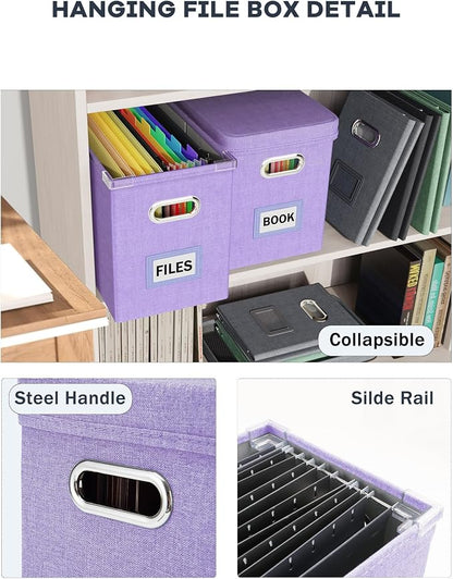 File Organizer Box with Lid, Hanging Filing File Box with Mesh Pocket, Document - Image 5