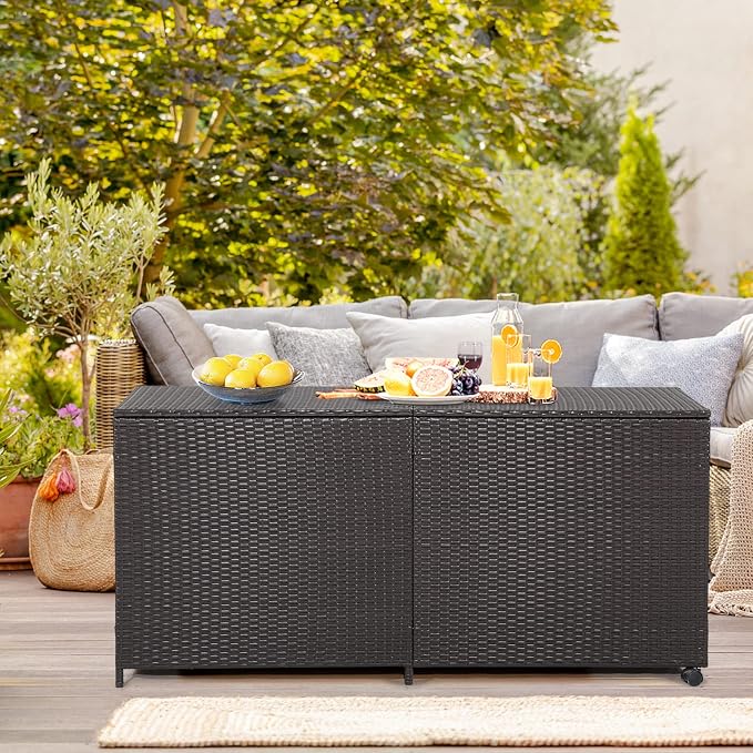 Tangkula 175 Gallon Outdoor Storage Box, Wicker Patio Deck Box - Image 8