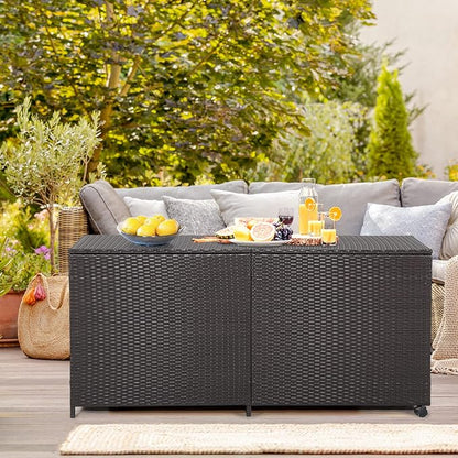 Tangkula 175 Gallon Outdoor Storage Box, Wicker Patio Deck Box - Image 8