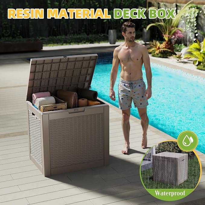 Vixzen 31 Gallon Waterproof Large Deck Box, Lockable Resin Outdoor Storage Box - Image 3