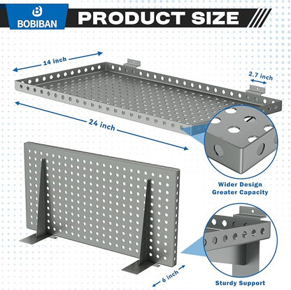 4 Pack Slatwall Shelves, Heavy Duty Grey Metal Slat Wall Shelf - Image 2