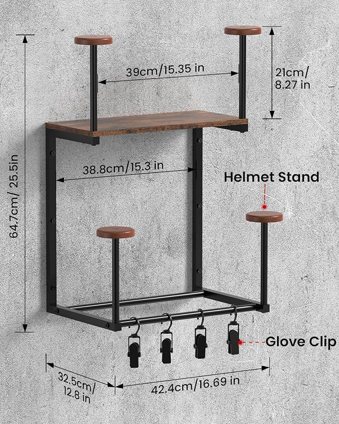 Motorcycle Helmet Holder Wall Mount, Solid Wood and Metal Helmet Rac, - Image 7